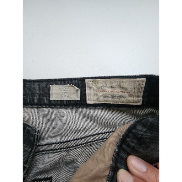 All Saints Jeans Mens 32x30.5 Gray Distress Button Fly Skinny Rock Grunge Preppy - Picture 6 of 9